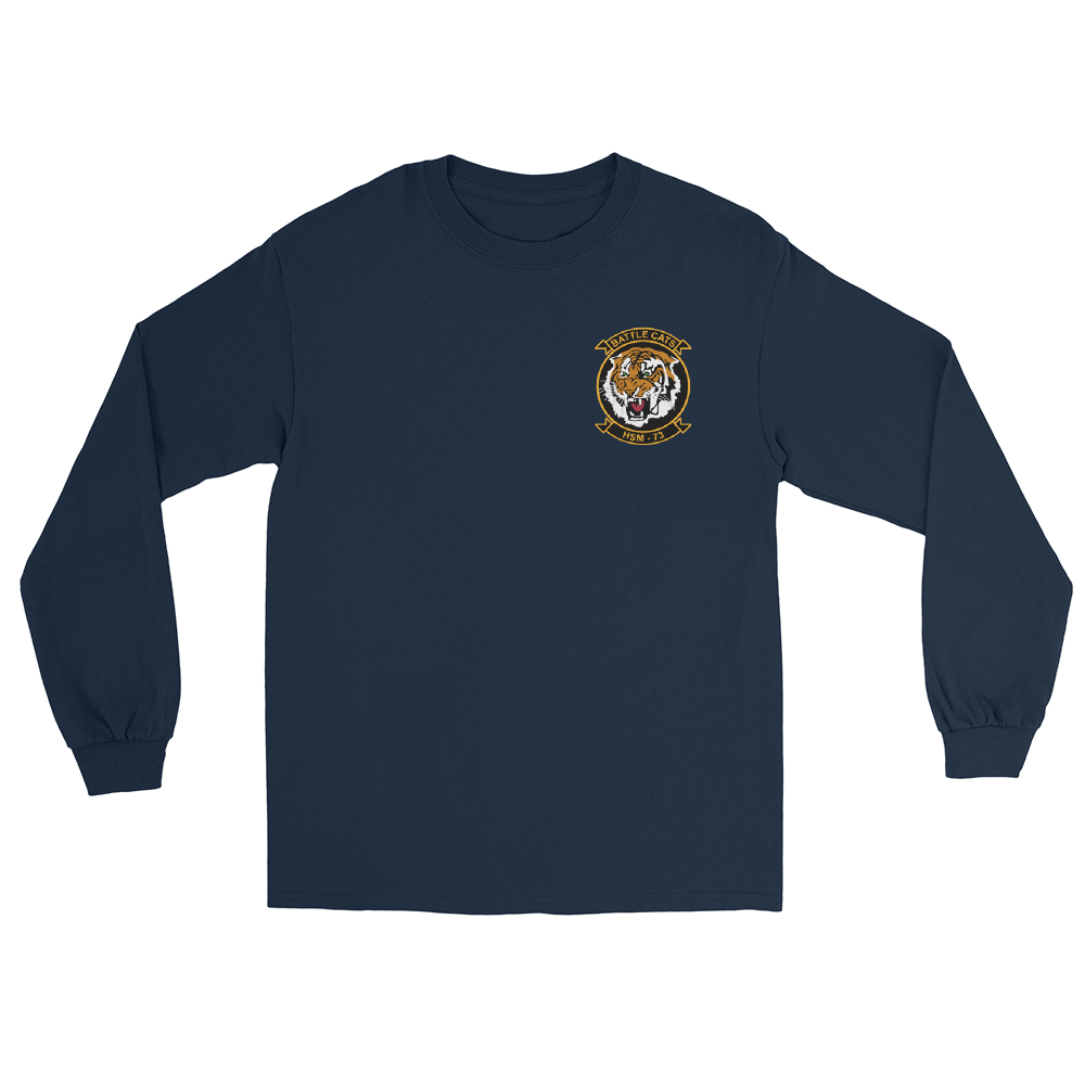 HSM-73 Battlecats Squadron Crest Long Sleeve T-Shirt – front view, navy
