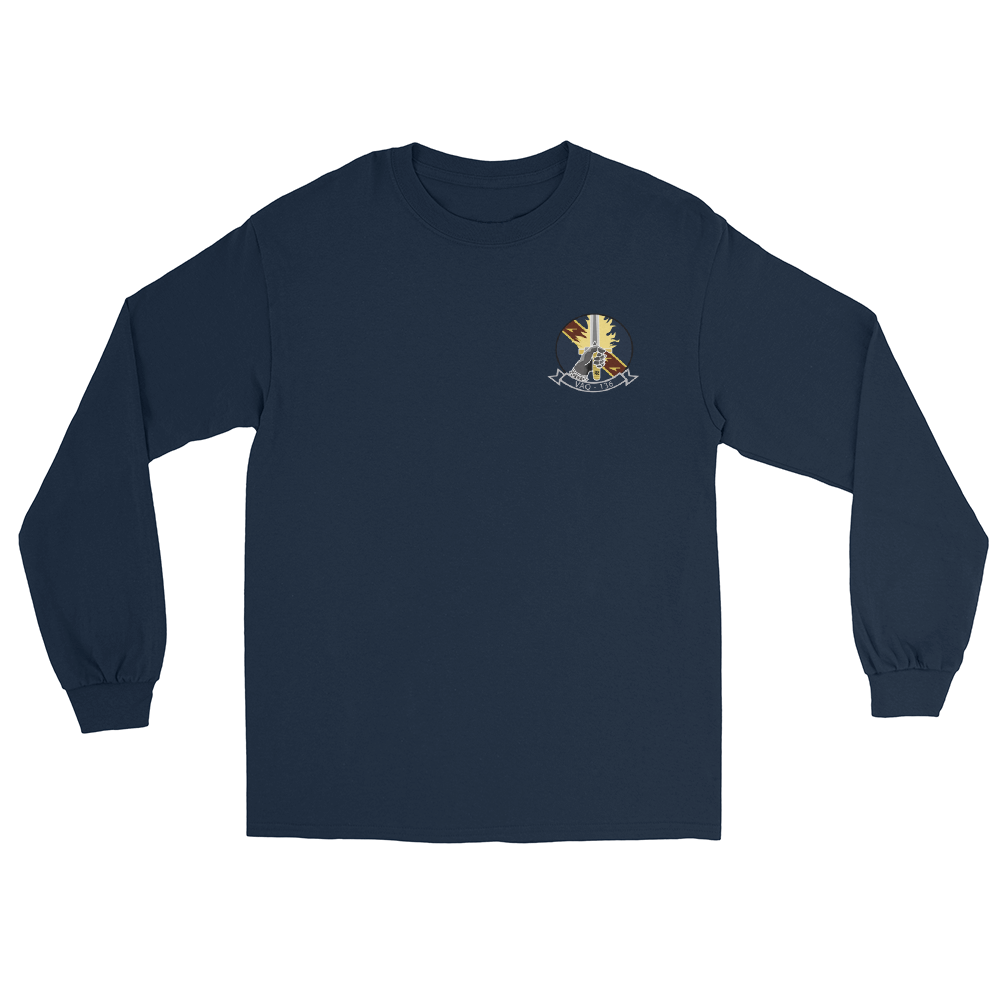 VAQ-136 Gauntlets Squadron Crest Long Sleeve T-Shirt – front view, navy