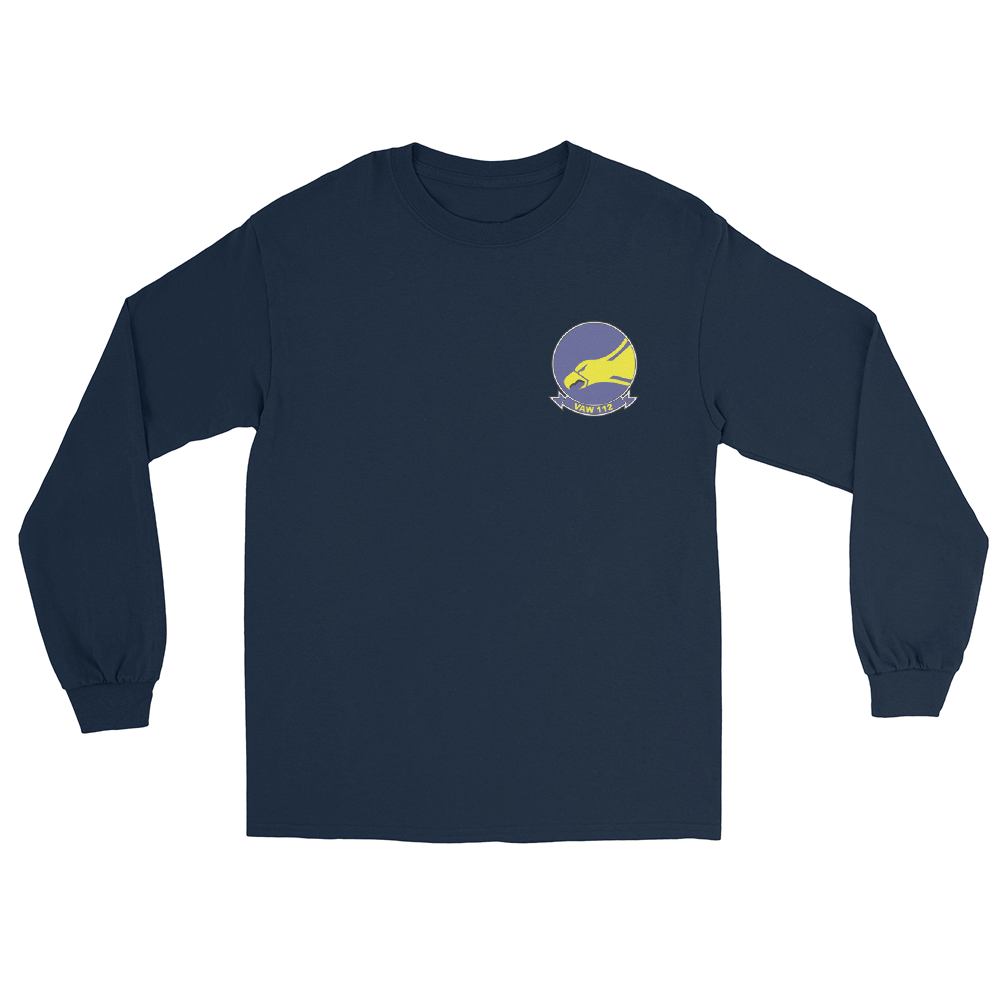VAW-112 Golden Hawks Squadron Crest Long Sleeve T-Shirt – front view, navy