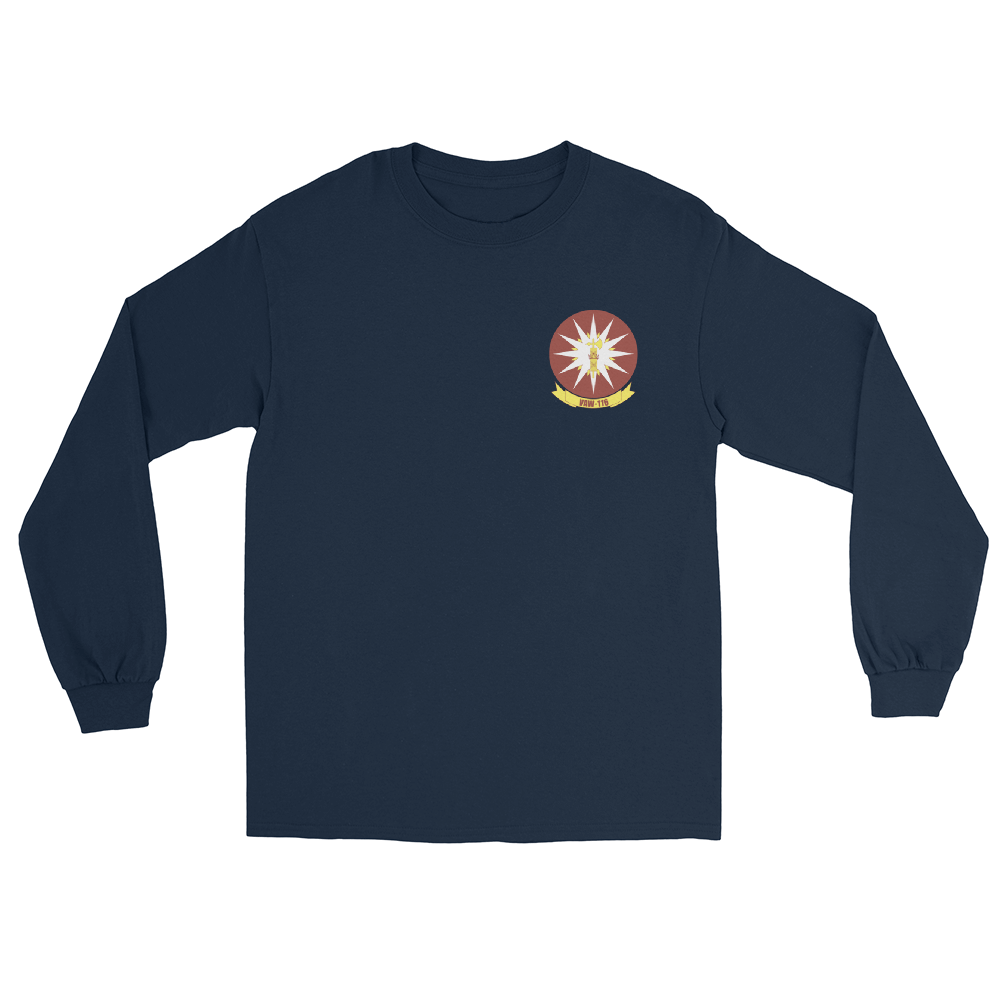 VAW-116 Sun Kings Squadron Crest Long Sleeve T-Shirt – front view, navy