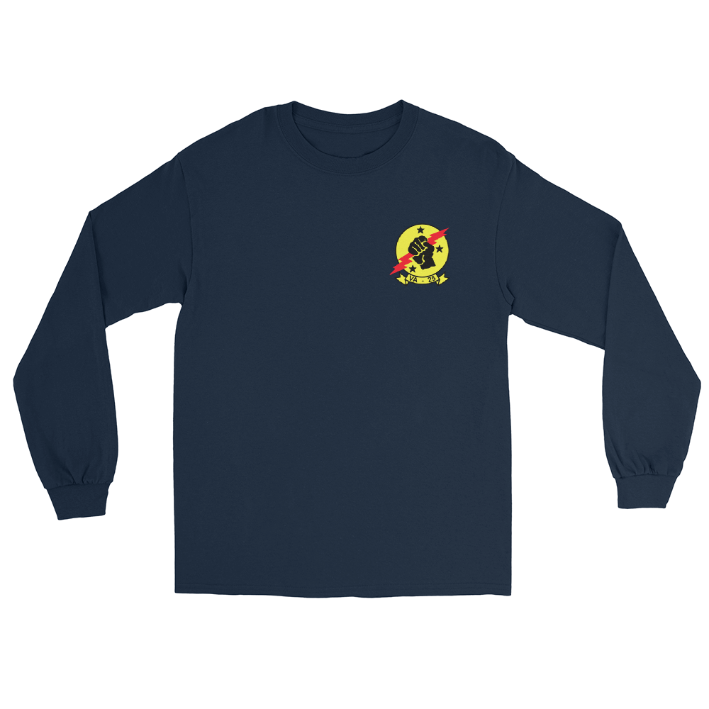 VA-25 Fist of the Fleet Squadron Crest Long Sleeve T-Shirt – front view, navy