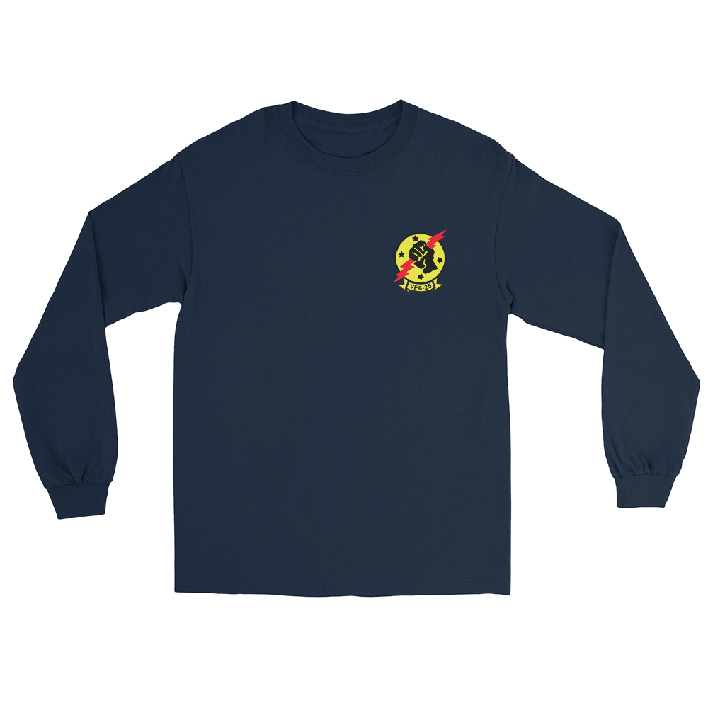 VFA-25 Fist of the Fleet Squadron Crest Long Sleeve T-Shirt – front view, navy