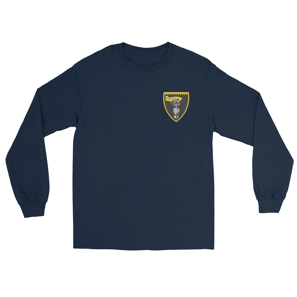 VFA-27 Royal Maces Squadron Crest Long Sleeve T-Shirt – front view, navy