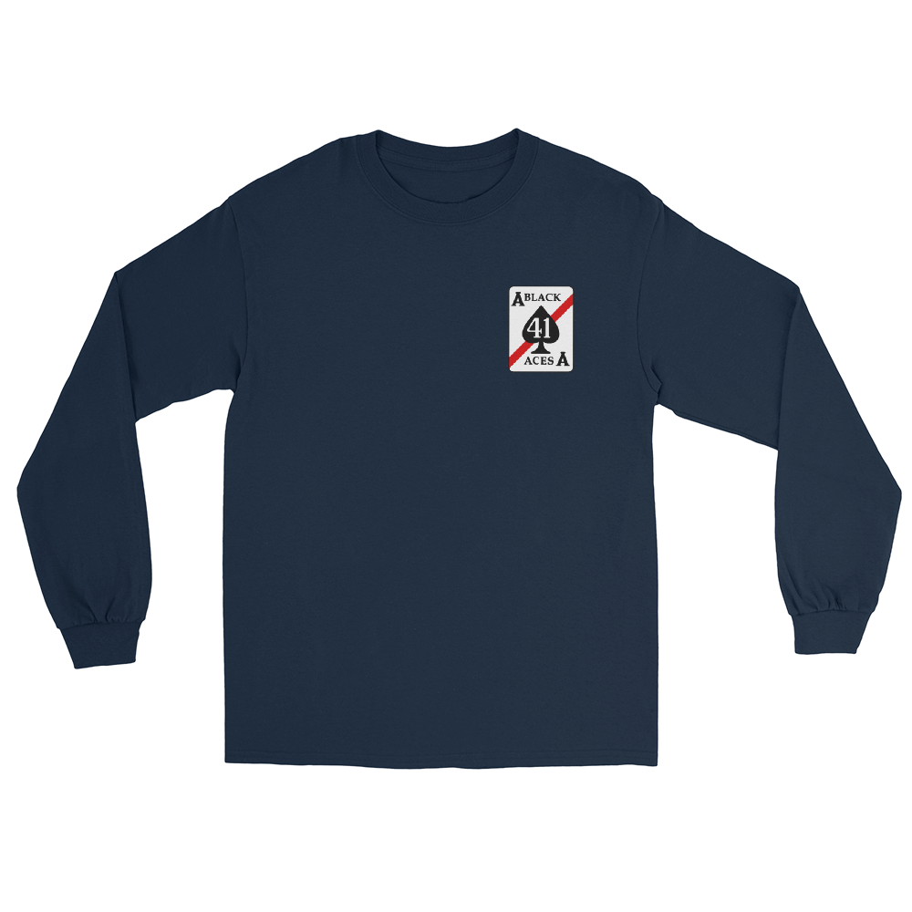 VFA-41 Black Aces Squadron Crest Long Sleeve T-Shirt – front view, navy