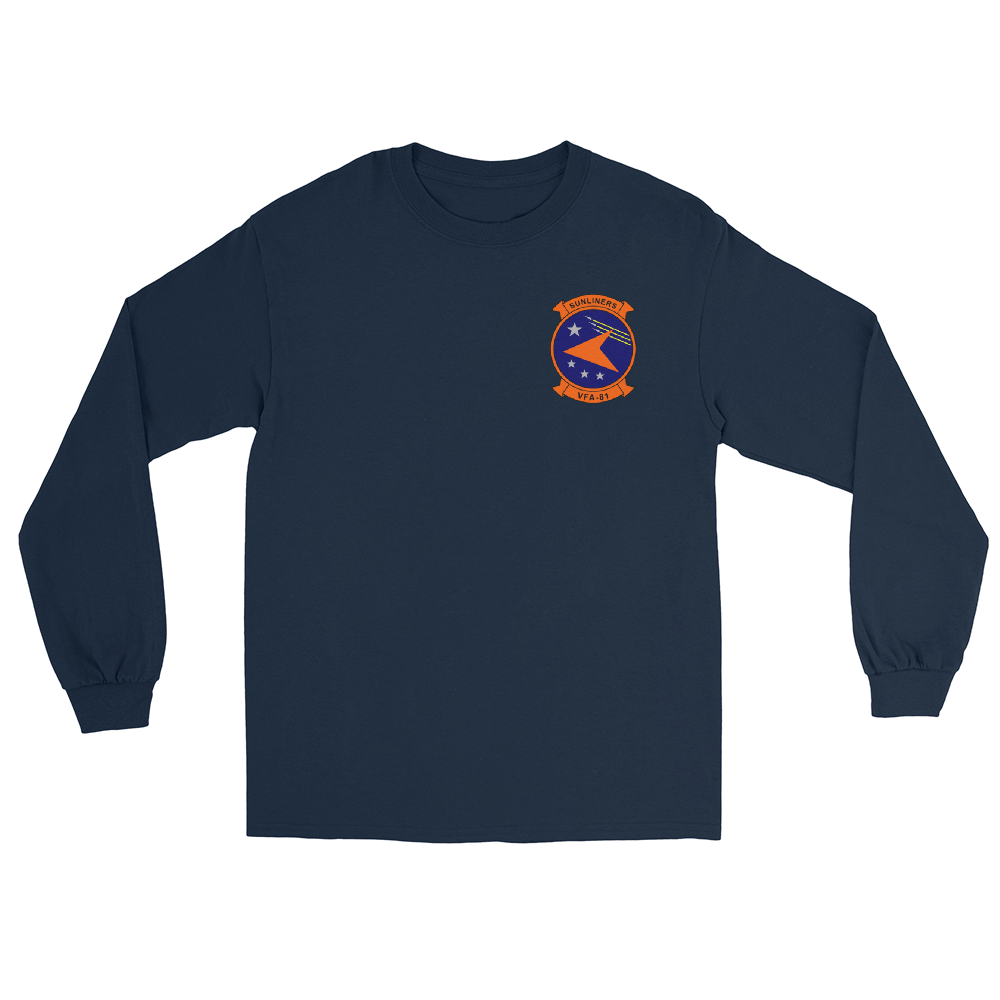 VFA-81 Sunliners Squadron Crest Long Sleeve T-Shirt – front view, navy