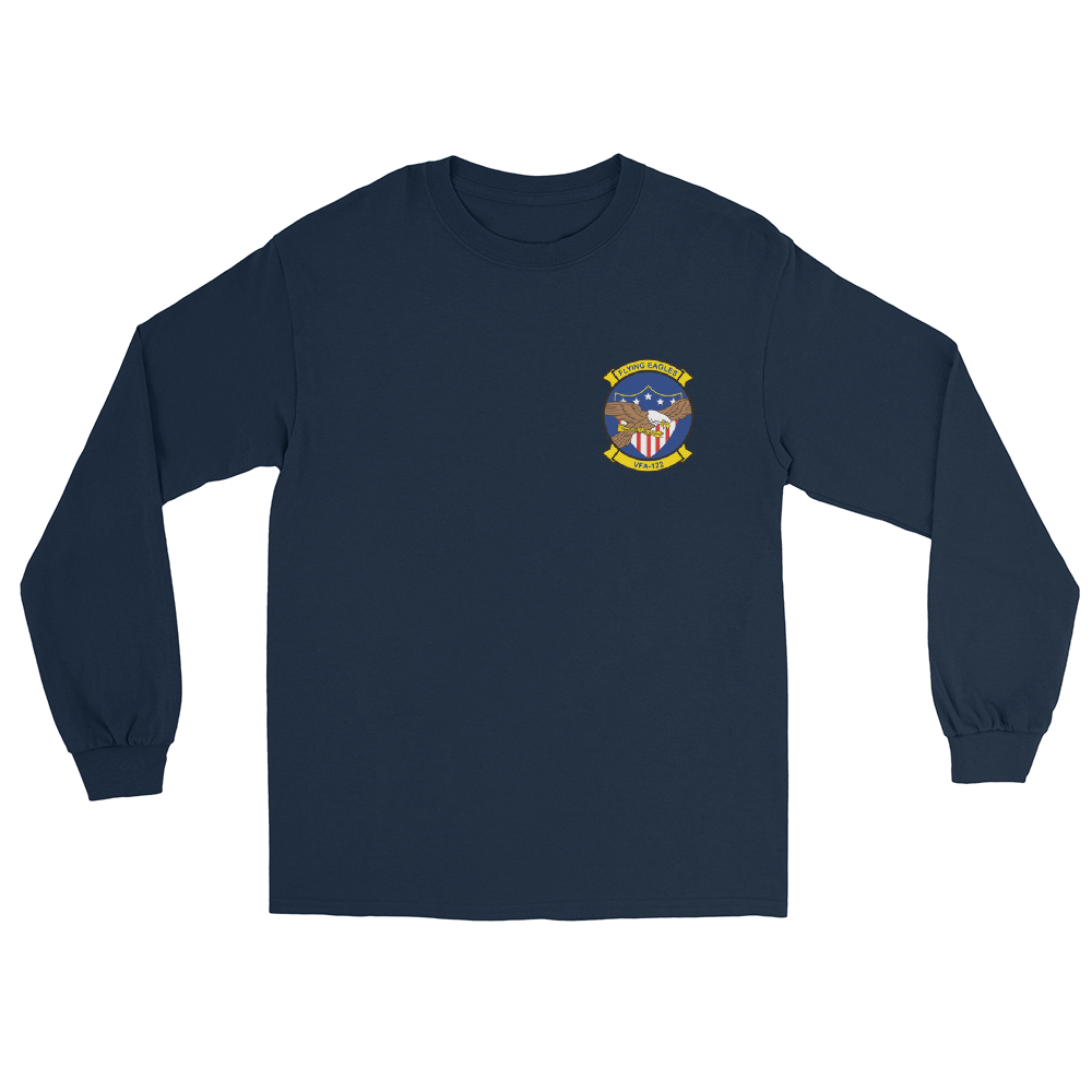 VFA-122 Flying Eagles Squadron Crest Long Sleeve T-Shirt – front view, navy