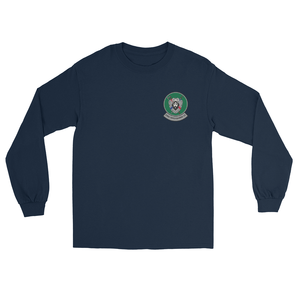 VFA-125 Rough Raiders Squadron Crest Long Sleeve T-Shirt – front view, navy