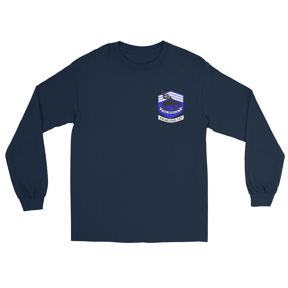 VFA-143 Pukin' Dogs Squadron Crest Long Sleeve T-Shirt – front view, navy