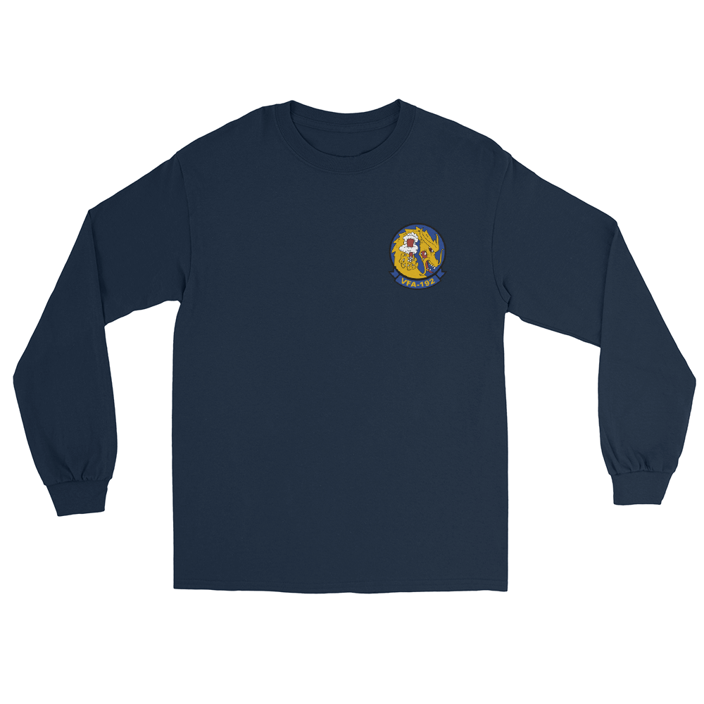 VFA-192 World Famous Golden Dragons Squadron Crest Long Sleeve T-Shirt – front view, navy