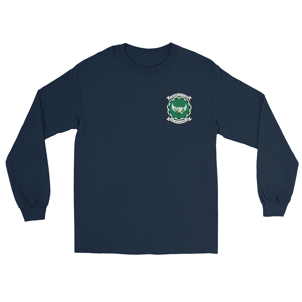 VFA-195 Dambusters Squadron Crest Long Sleeve T-Shirt – front view, navy