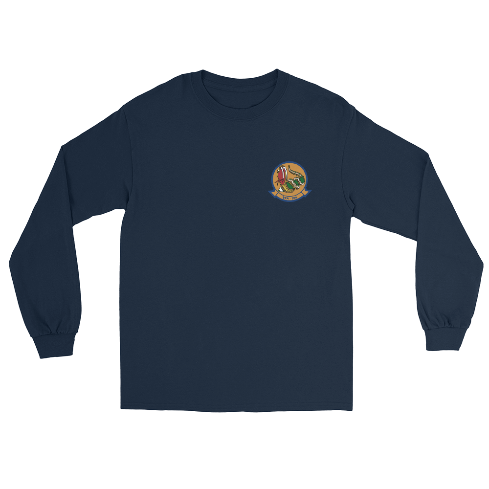 VFA-204 River Rattlers Squadron Crest Long Sleeve T-Shirt – front view, navy