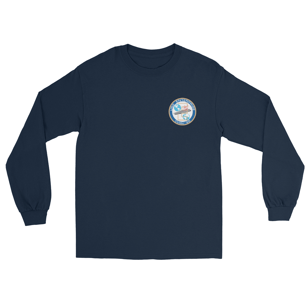 USS Enterprise (CVAN-65) Ship's Crest Long Sleeve T-Shirt – front view, navy