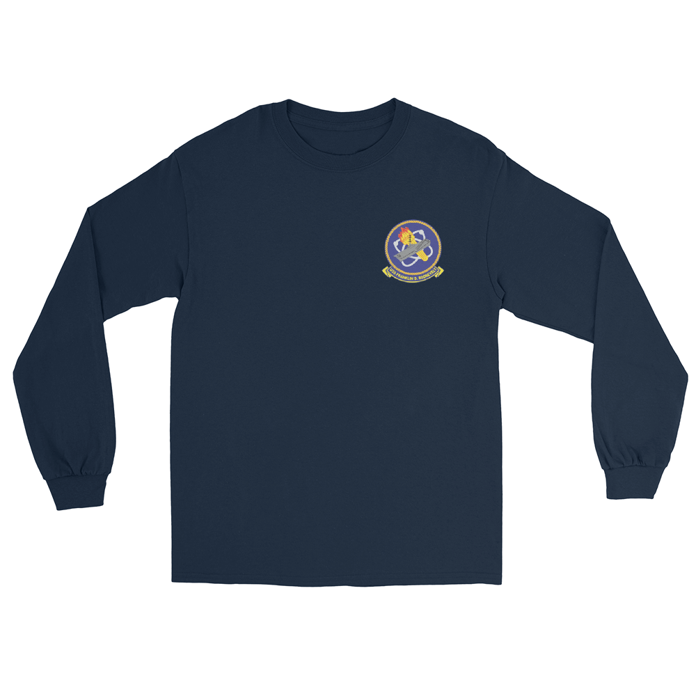 USS Franklin D. Roosevelt (CVB/CVA/CV-42) Ship's Crest Long Sleeve T-Shirt – front view, navy