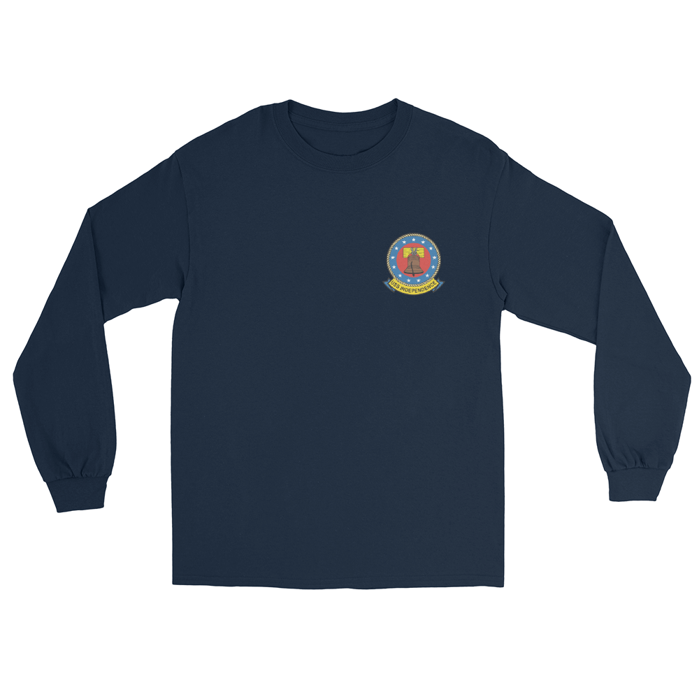 USS Independence (CVA/CV-62) Ship's Crest Long Sleeve Shirt – front view, navy