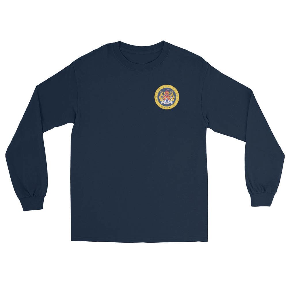USS America (CVA-66) 1971 Long Sleeve Cruise Shirt – front view, navy