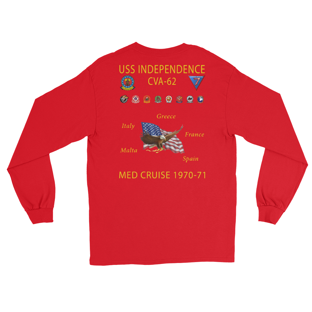USS Independence (CVA-62) 1970-71 Long Sleeve Cruise Shirt – back view, red
