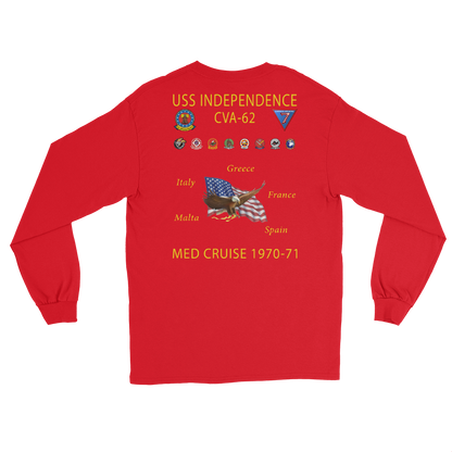 USS Independence (CVA-62) 1970-71 Long Sleeve Cruise Shirt – back view, red