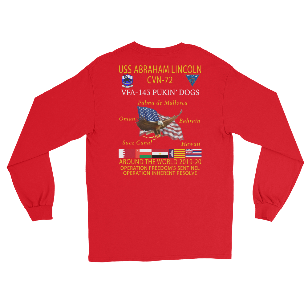 VFA-143 Pukin' Dogs 2019-20 Long Sleeve Cruise T-Shirt – back view, red