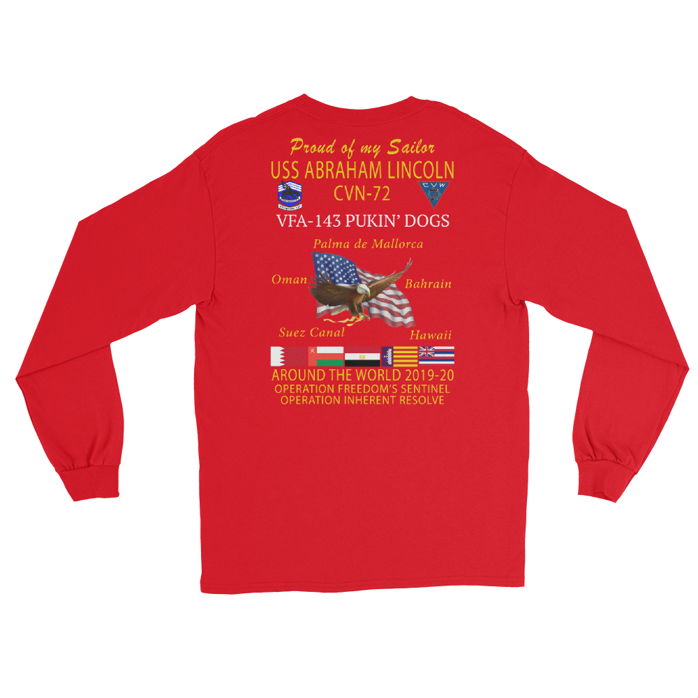 VFA-143 Pukin' Dogs 2019-20 Long Sleeve Cruise T-Shirt - Family – back view, red