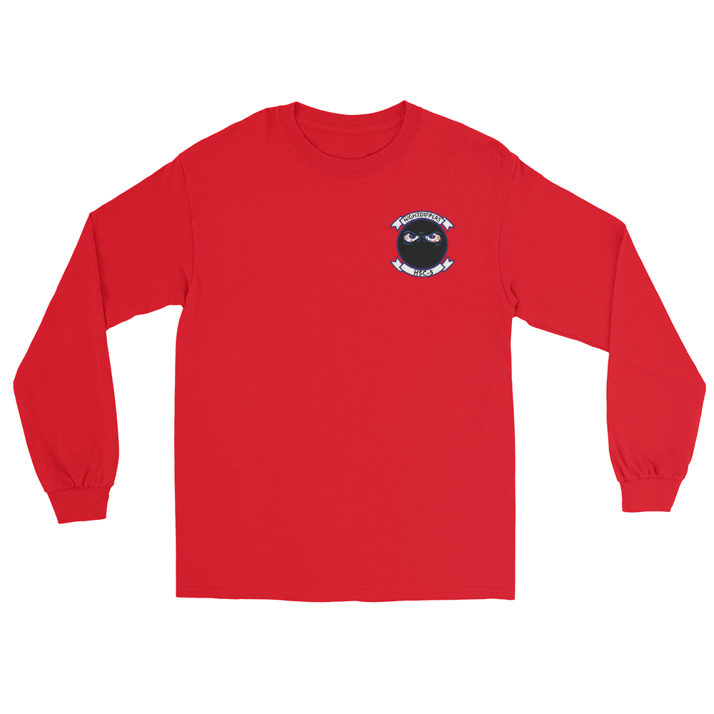 HSC-5 Nightdippers Squadron Crest Long Sleeve T-Shirt – front view, red