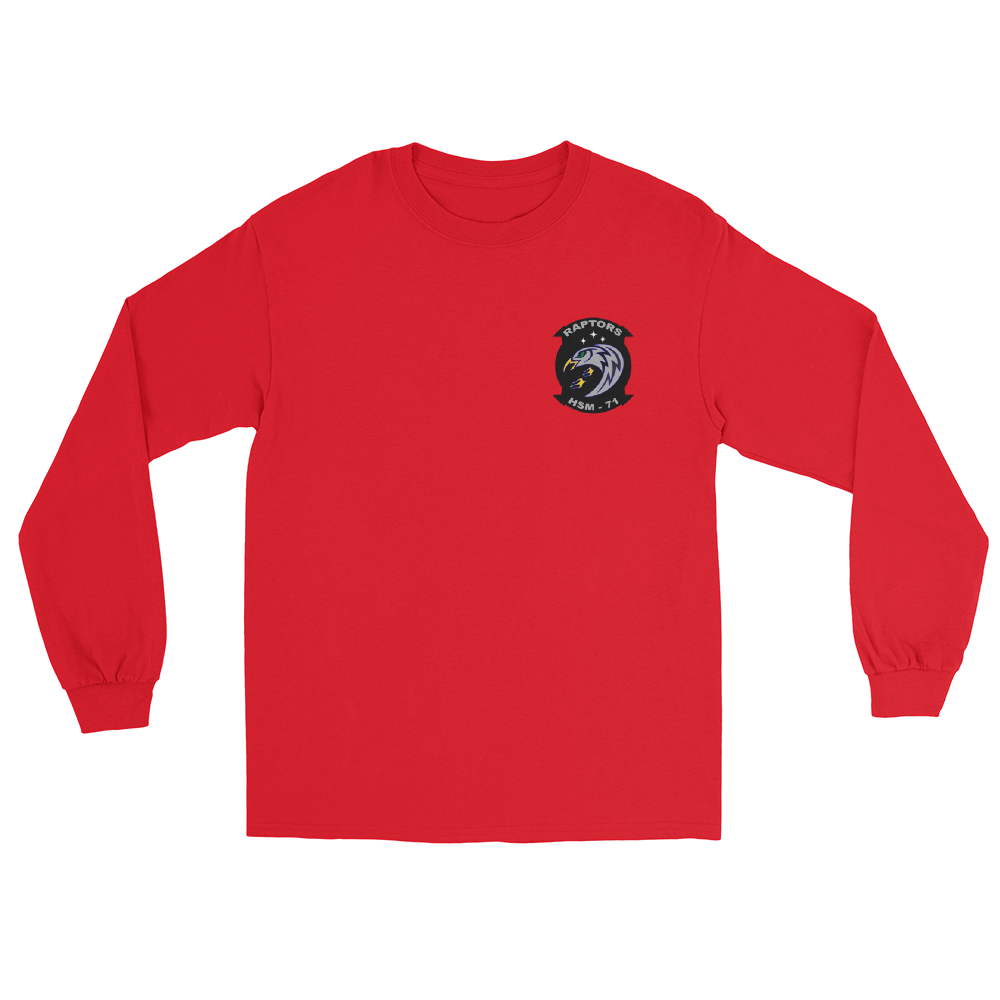 HSM-71 Raptors Squadron Crest Long Sleeve T-Shirt – front view, red