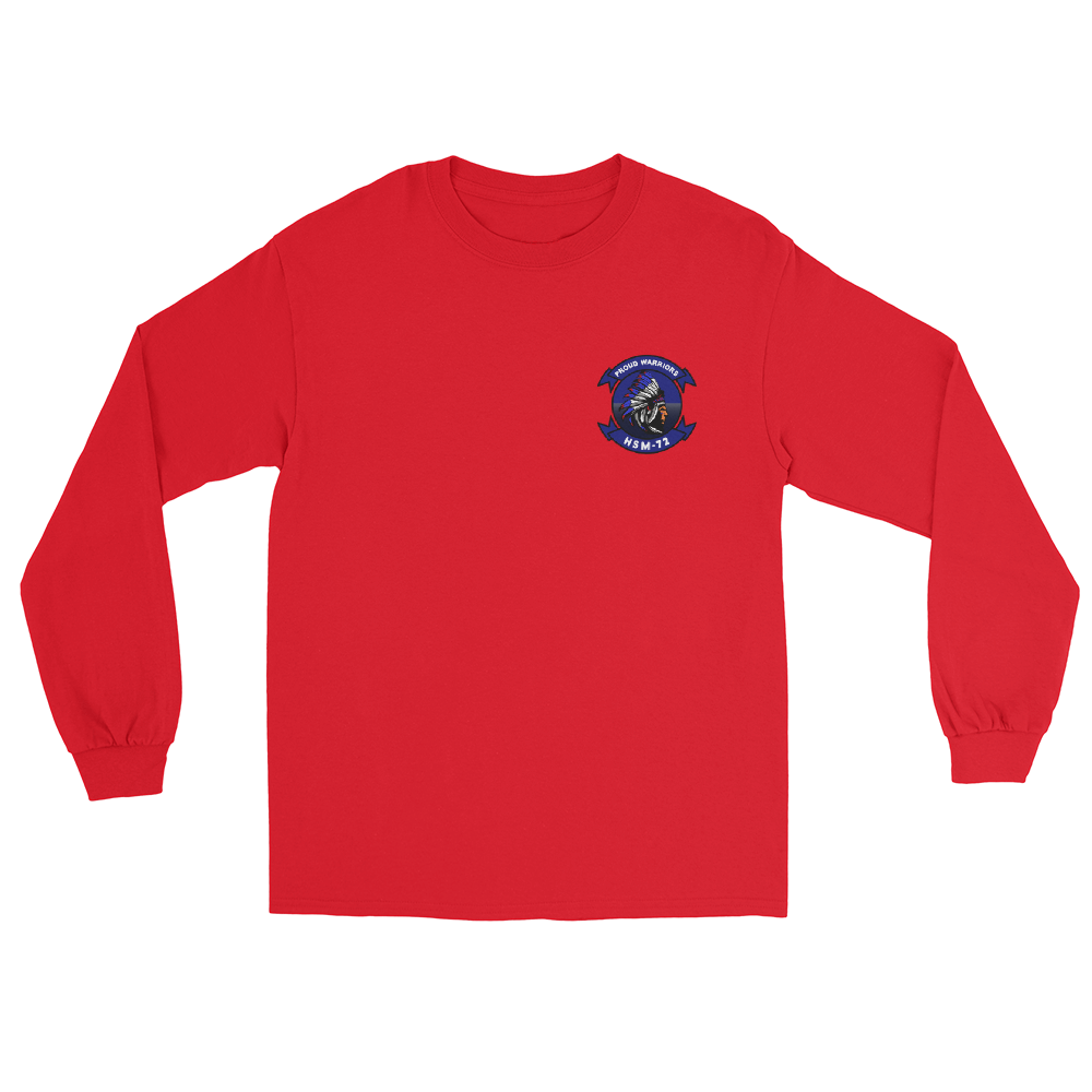 HSM-72 Proud Warriors Squadron Crest Long Sleeve T-Shirt – front view, red