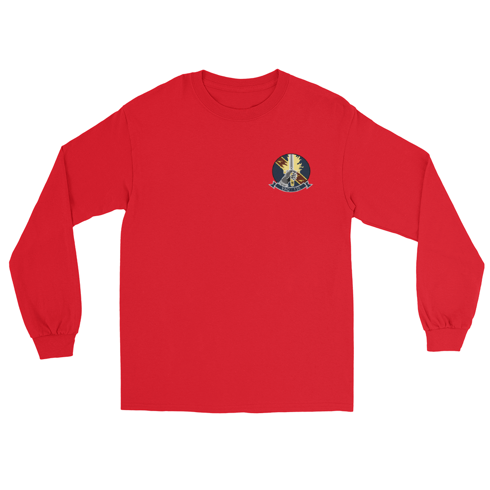 VAQ-136 Gauntlets Squadron Crest Long Sleeve T-Shirt – front view, red