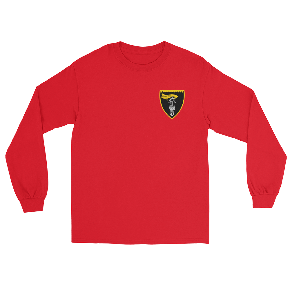 VFA-27 Royal Maces Squadron Crest Long Sleeve T-Shirt – front view, red
