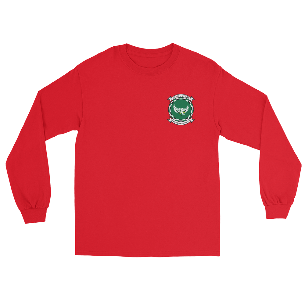 VFA-195 Dambusters Squadron Crest Long Sleeve T-Shirt – front view, red