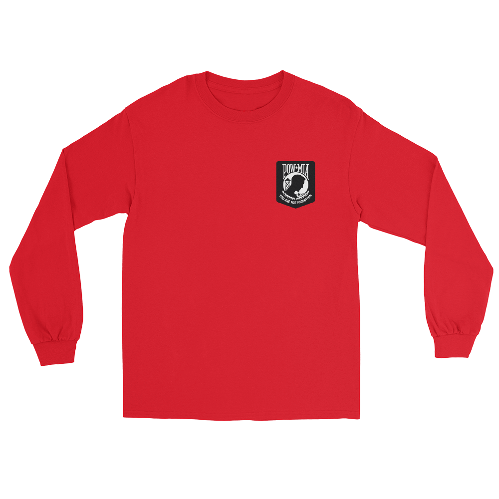 POW-MIA You are not forgotten Long Sleeve T-Shirt – front view, red