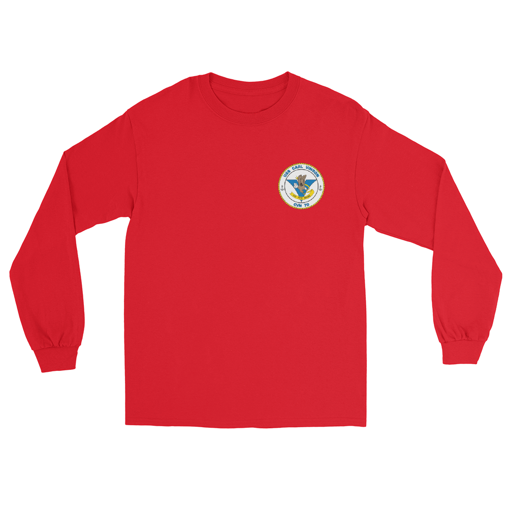 USS Carl Vinson (CVN-70) Ship's Crest Long Sleeve Shirt – front view, red