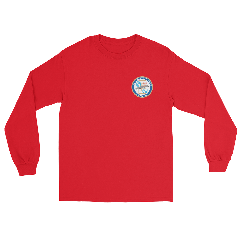 USS Enterprise (CVAN-65) Ship's Crest Long Sleeve T-Shirt – front view, red