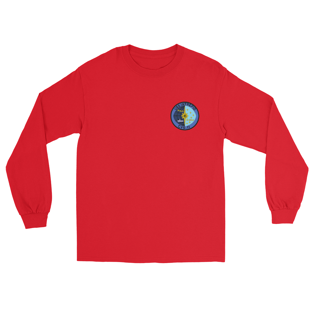 USS Intrepid (CVS-11) Ship's Crest Long Sleeve Shirt – front view, red