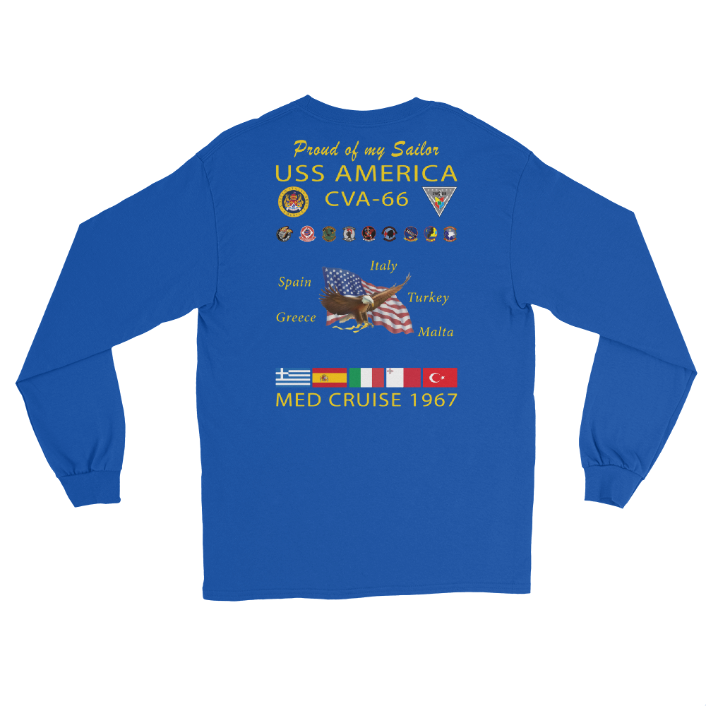 USS America (CVA-66) 1967 Long Sleeve Cruise Shirt - FAMILY – back view, royal
