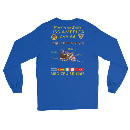 USS America (CVA-66) 1967 Long Sleeve Cruise Shirt - FAMILY – back view, royal