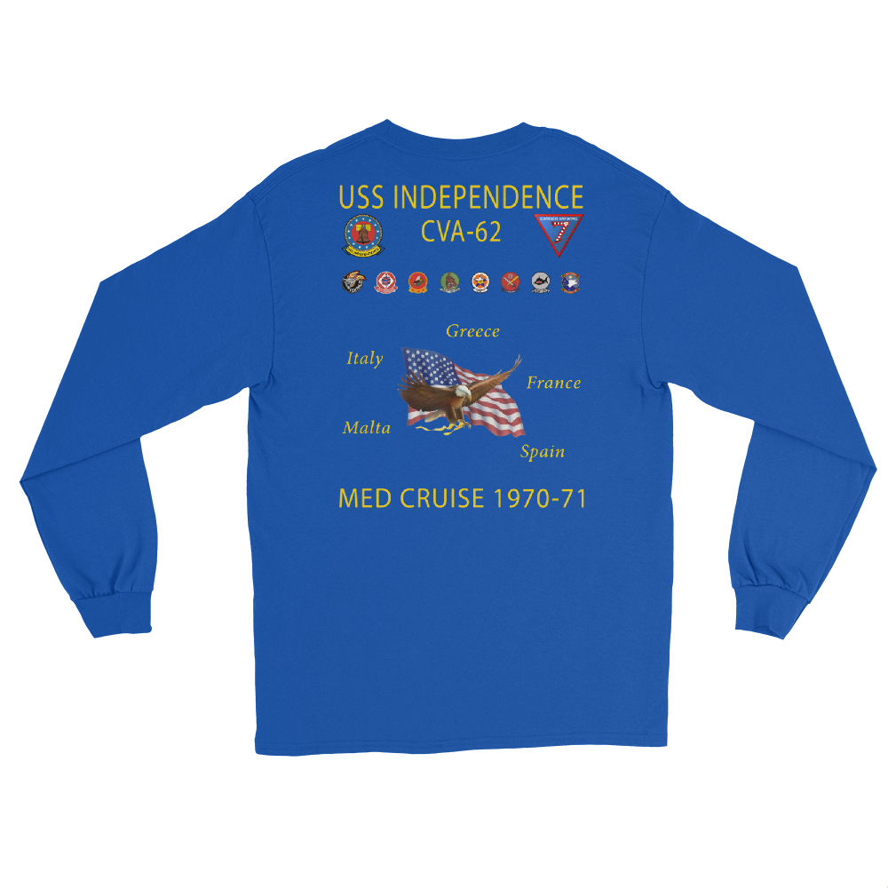 USS Independence (CVA-62) 1970-71 Long Sleeve Cruise Shirt – back view, royal