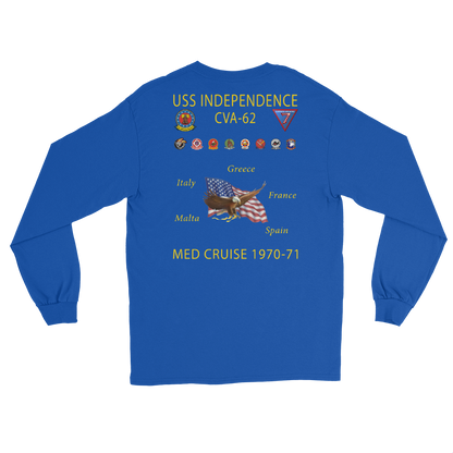 USS Independence (CVA-62) 1970-71 Long Sleeve Cruise Shirt – back view, royal
