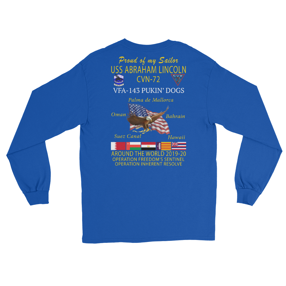 VFA-143 Pukin' Dogs 2019-20 Long Sleeve Cruise T-Shirt - Family – back view, royal