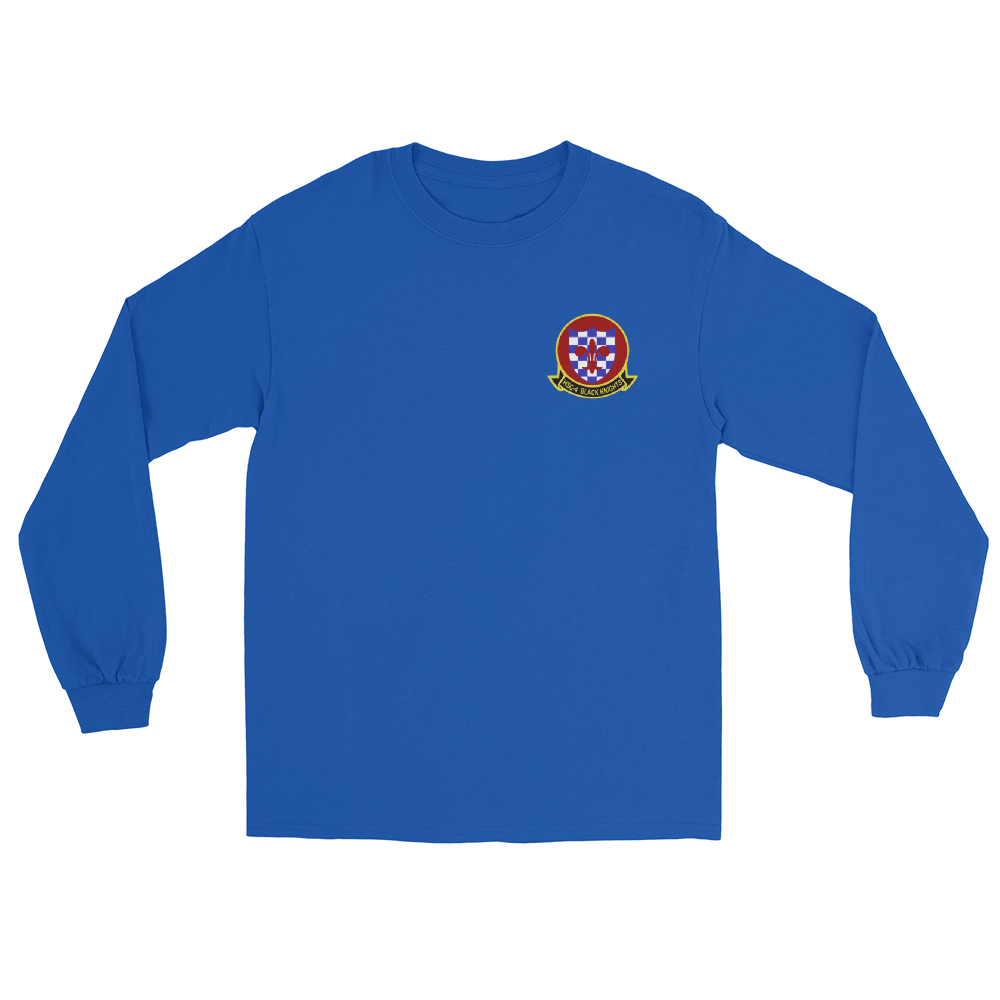 HSC-4 Black Knights Squadron Crest Long Sleeve Shirt – front view, royal