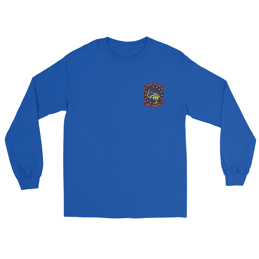 HSC-12 Golden Falcons Squadron Crest Long Sleeve T-Shirt – front view, royal