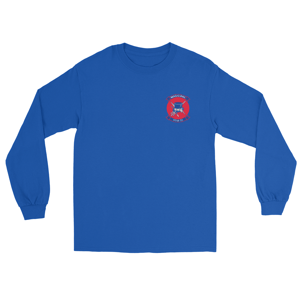 HSM-35 Magicians Squadron Crest Long Sleeve T-Shirt – front view, royal