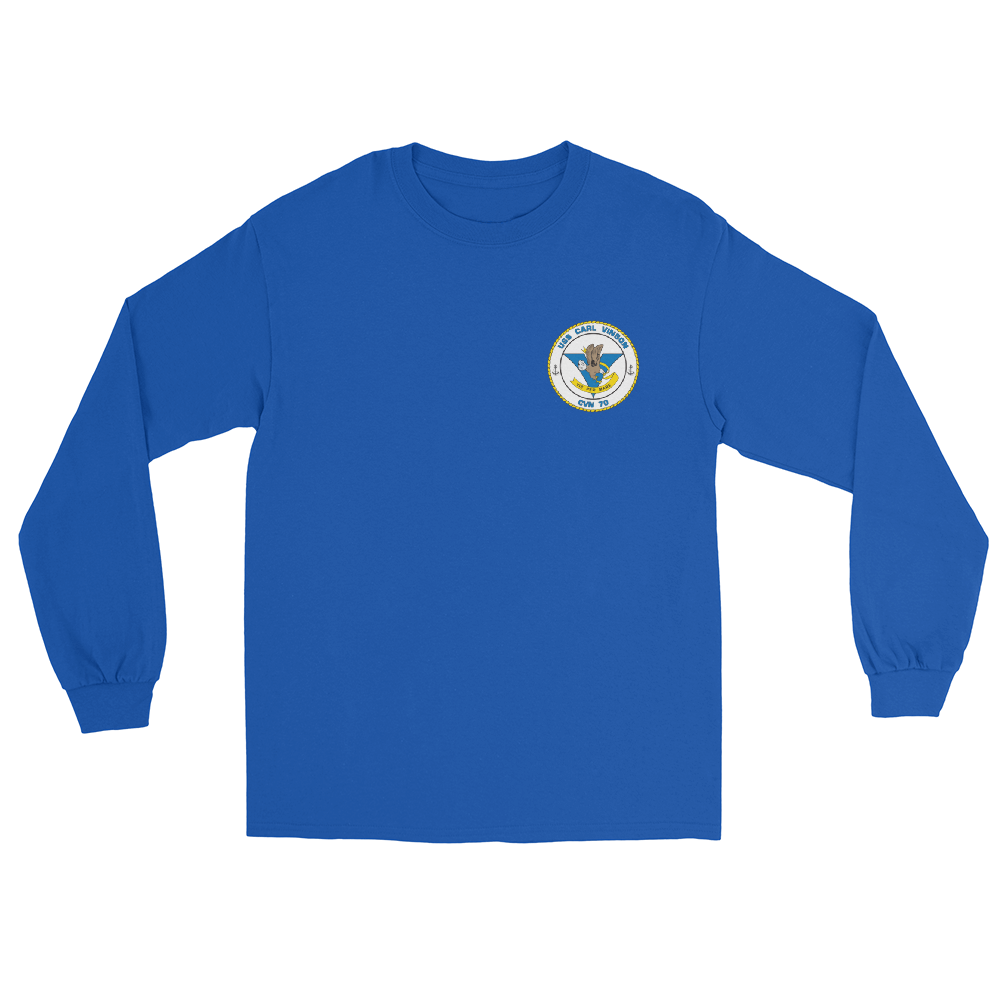 USS Carl Vinson (CVN-70) Ship's Crest Long Sleeve Shirt – front view, royal
