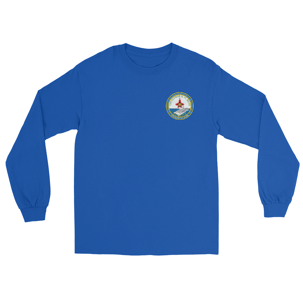 USS George H.W. Bush (CVN-77) Ship's Crest Long Sleeve T-Shirt – front view, royal
