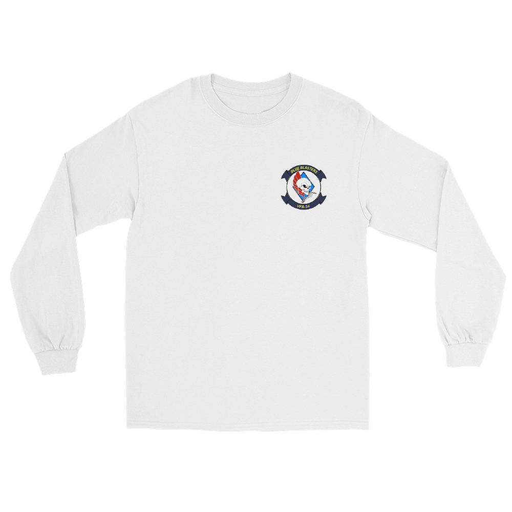 VFA-34 Blue Blasters Squadron Crest Long Sleeve T-Shirt – front view, white