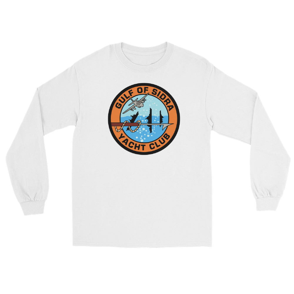 Gulf of Sidra Yacht Club Long Sleeve T-Shirt – front view, white