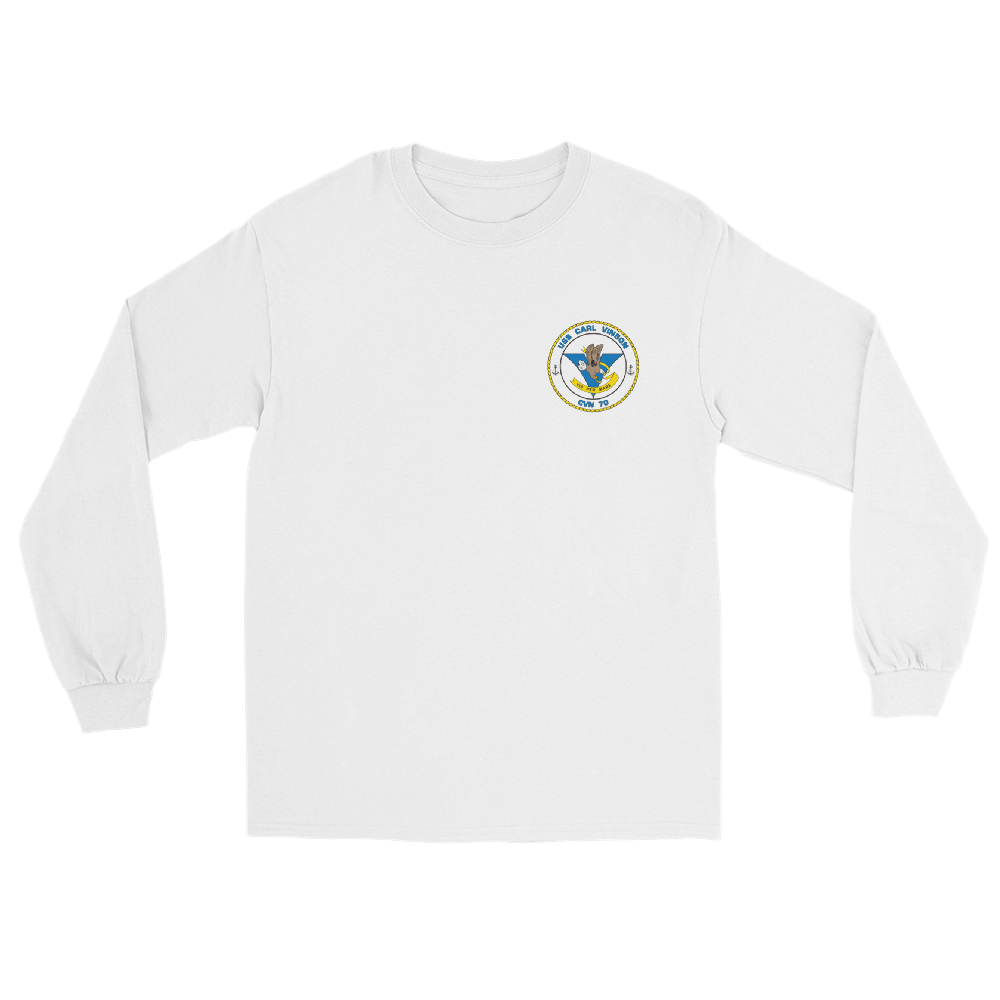 USS Carl Vinson (CVN-70) Ship's Crest Long Sleeve Shirt – front view, white