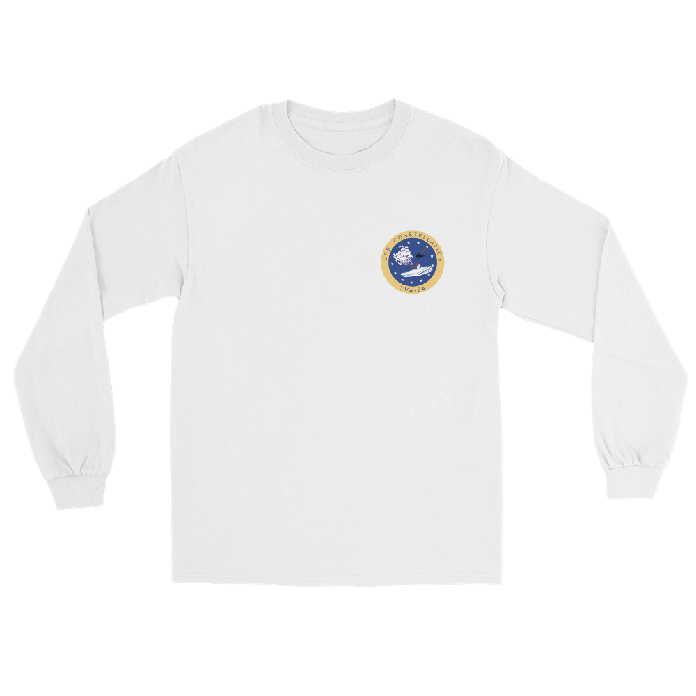 USS Constellation (CVA-64) Ship's Crest Long Sleeve Shirt – front view, white
