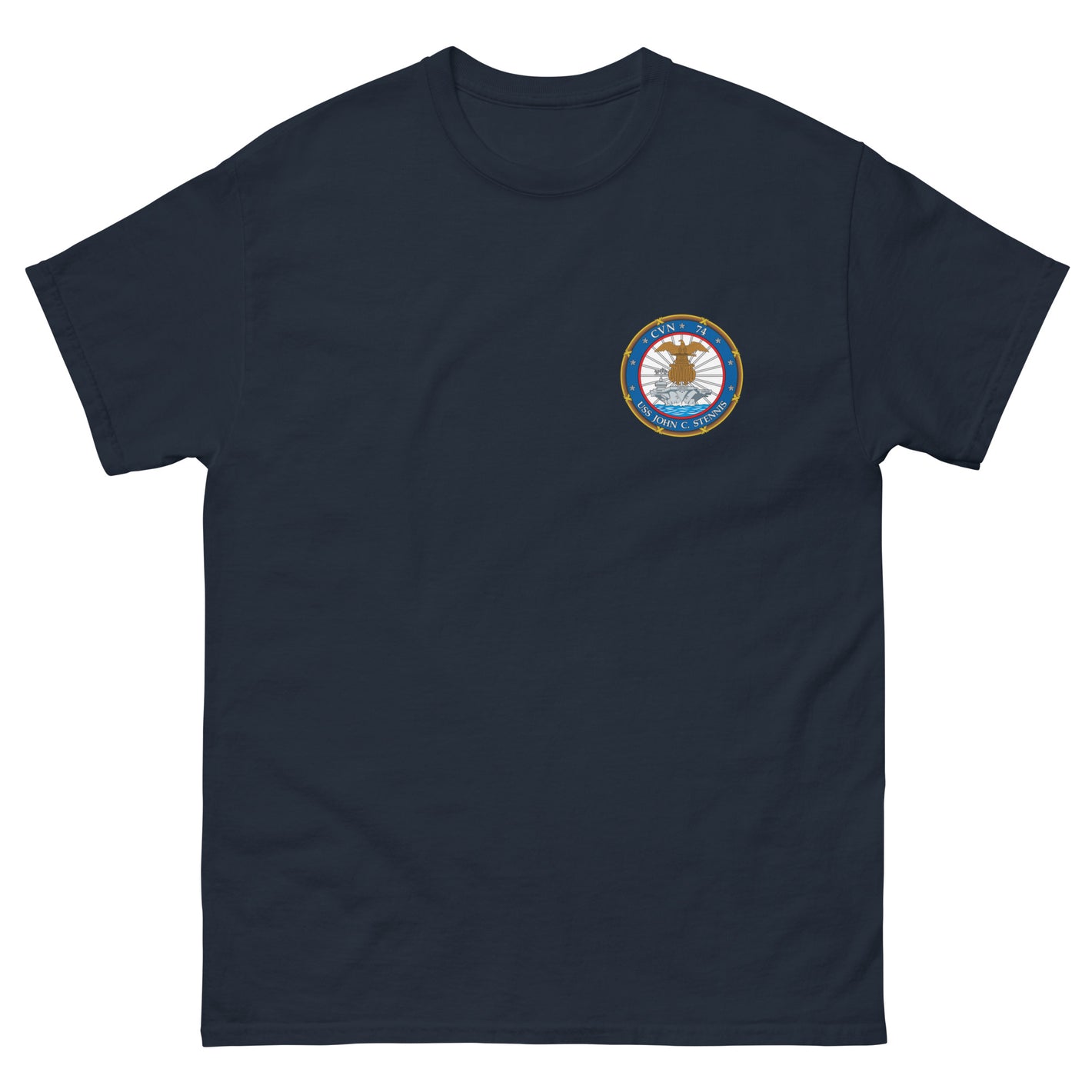 USS John C. Stennis (CVN-74) Ship's Crest T-Shirt – front view, navy