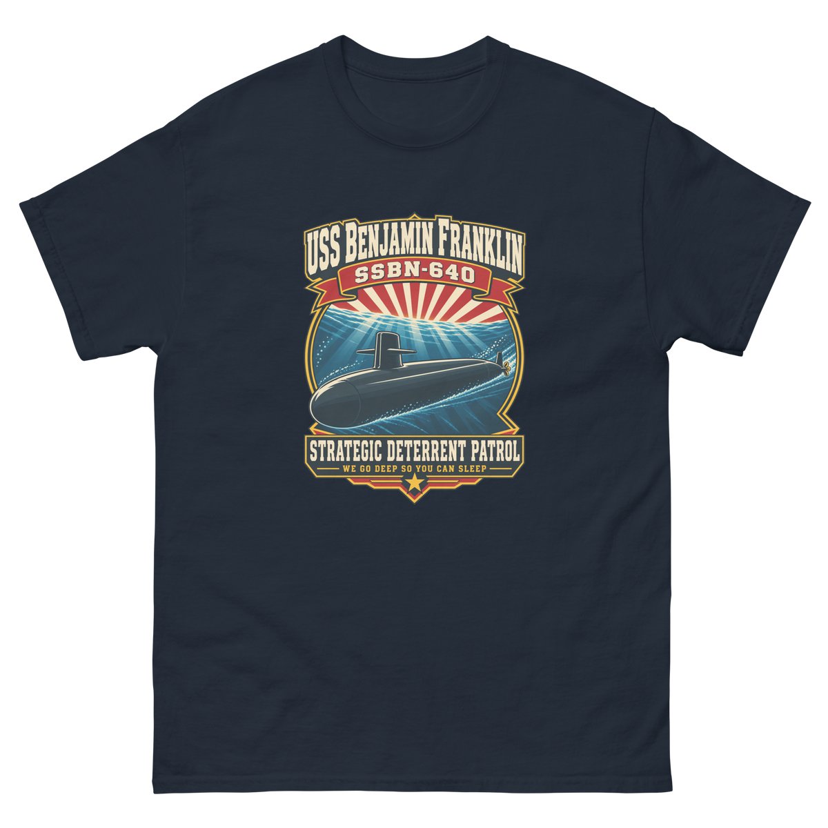 USS Benjamin Franklin (SSBN-640) Deterrent Patrol Shirt - Retro