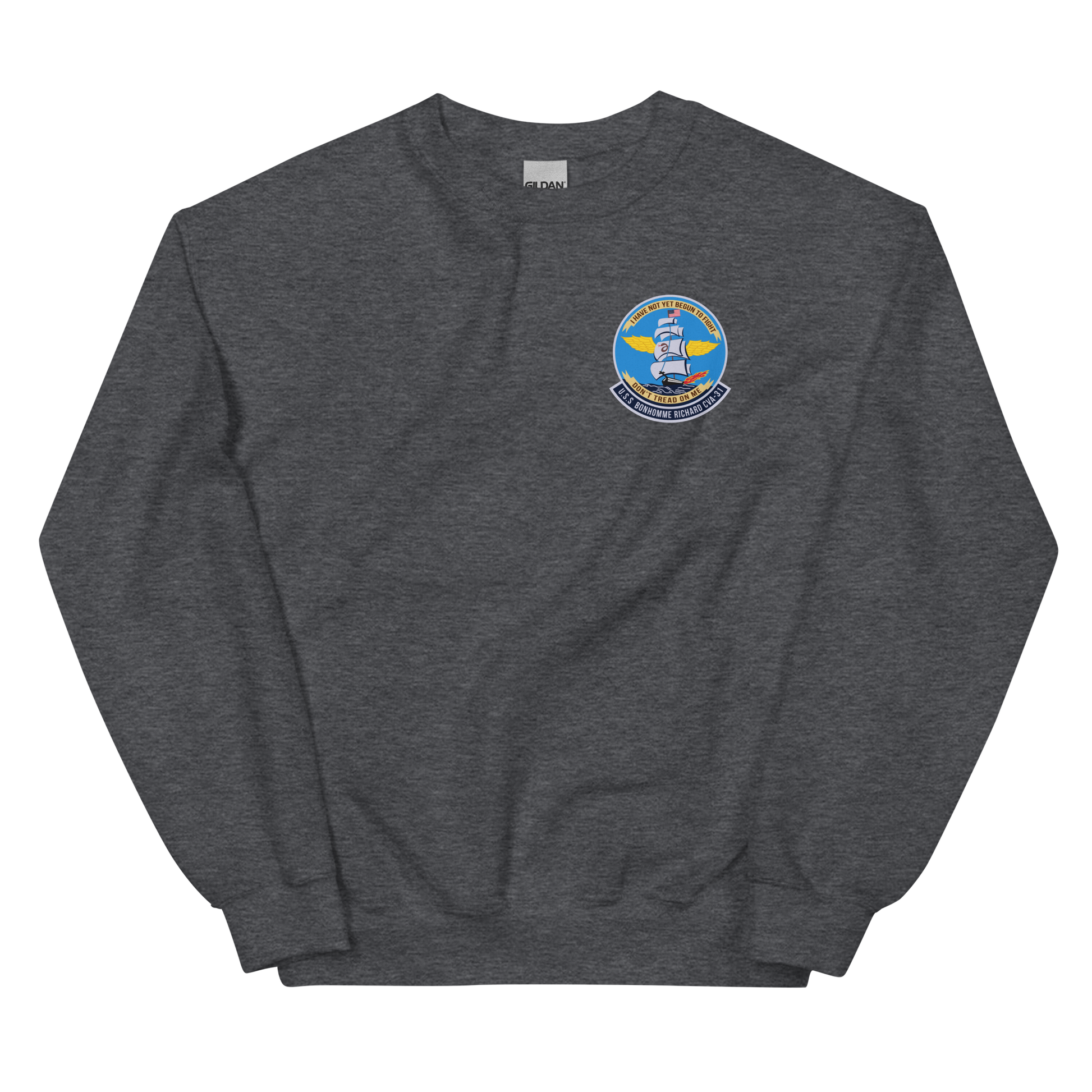 USS Bonhomme Richard (CVA-31) Ship's Crest Sweatshirt – front view, heather